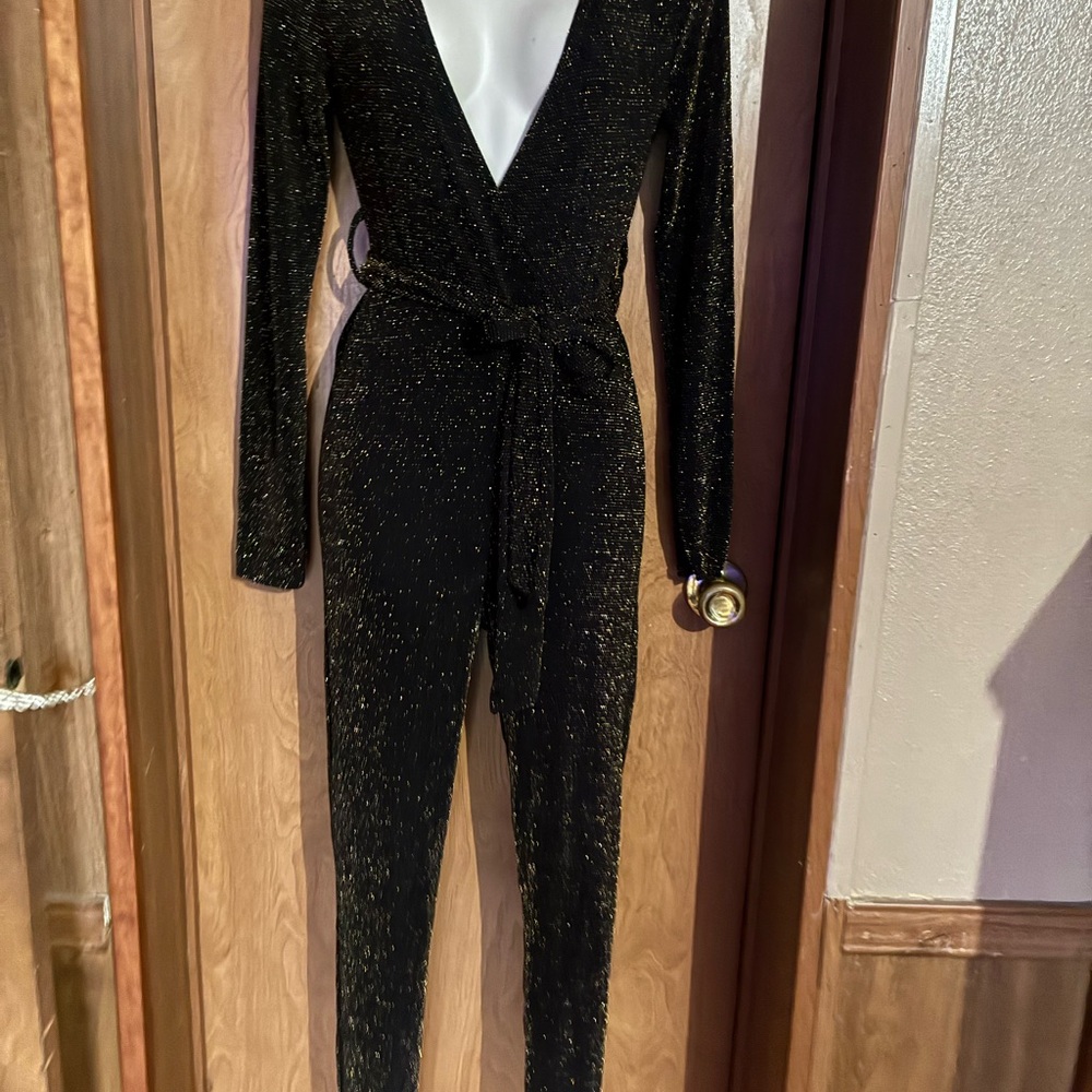 Pretty Little Things Black Jumpsuit with Gold Accents Size 4